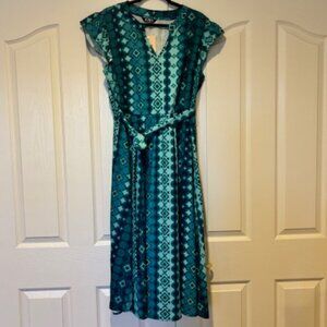 BloomChic Boho Vacation Print Belted Notched Midi Dress 14-16/1X